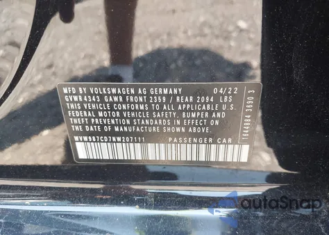 2022 Volkswagen Golf Gti 2.0T Se z USA, uszkodzony, nr VIN WVW987CD7NW207111